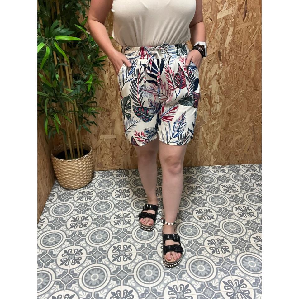 Pantalón Corto Estampado Hojas Palmeras