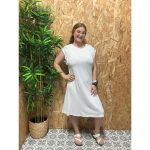 Vestido Básico Manga Hueca con Perlas