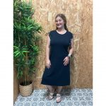 Vestido Básico Manga Hueca con Perlas