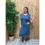 Vestido Básico Manga Hueca con Perlas