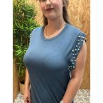 Vestido Básico Manga Hueca con Perlas