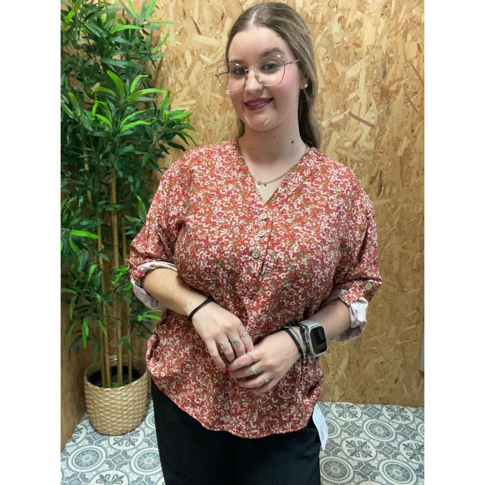 Blusa Estampada Floral Manga Recogida