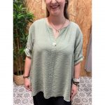 Blusa Lino Manga Recogida