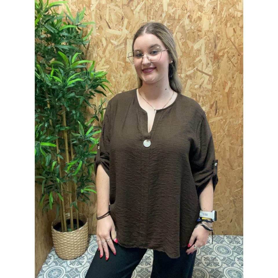 Blusa Lino Manga Recogida