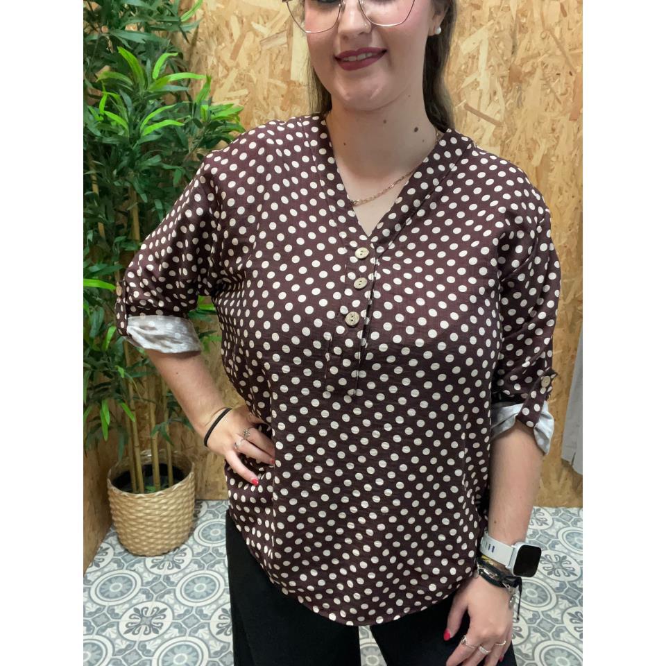 Blusa de Lunares Manga Recogida