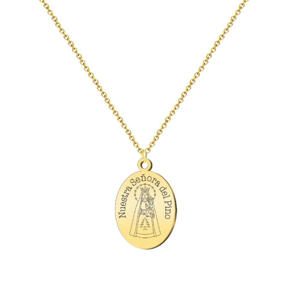 Colgante Medalla Virgen del Pino Acero Dorada