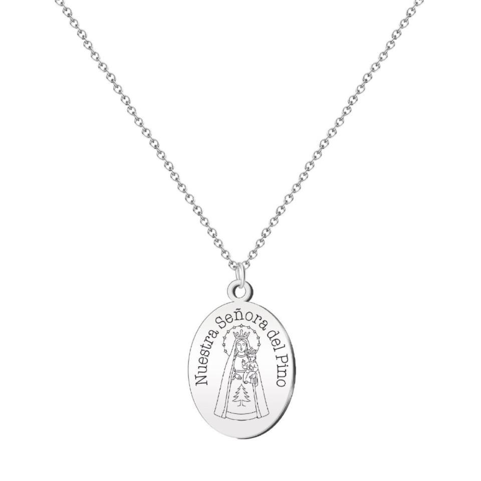 Colgante Virgen del Pino Acero Plateado
