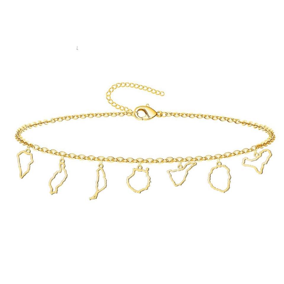 Pulsera 7 Islas Canarias Huecas Acero Dorado