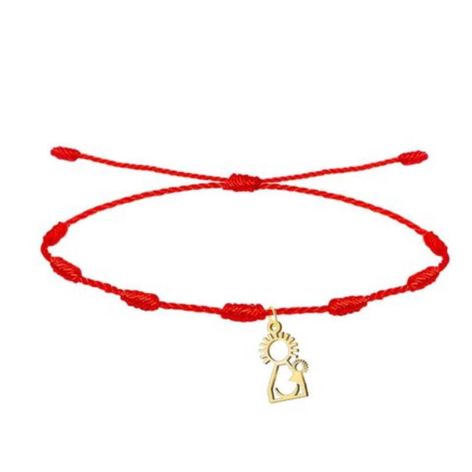 Pulsera Roja 7 Nudos Virgen del Pino Acero Dorado