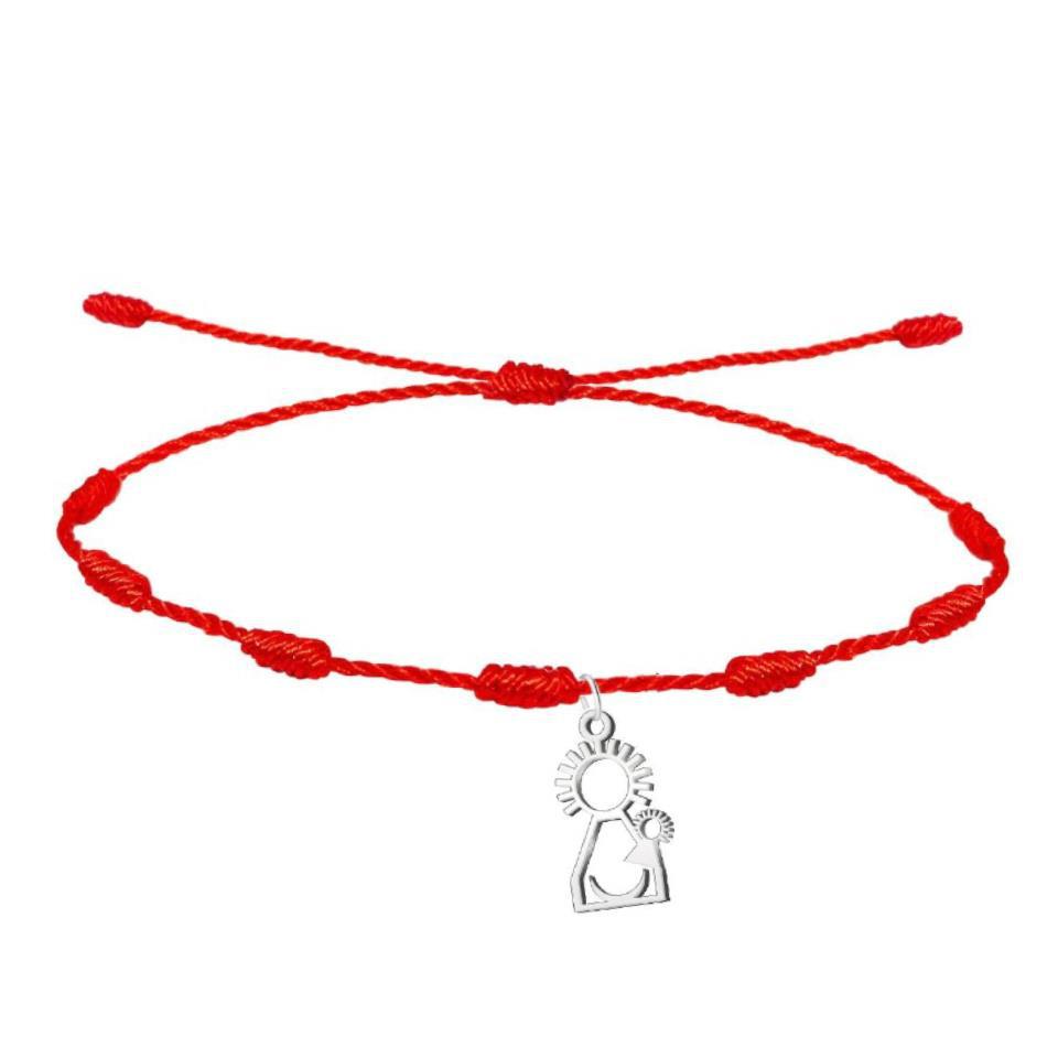 Pulsera Roja 7Nudos Virgen del Pino Acero Plateado