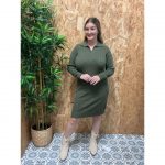 Vestido de Punto Espiga con Cuello Camisa