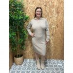 Vestido de Punto Espiga con Cuello Camisa