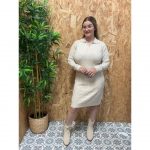 Vestido de Punto Espiga con Cuello Camisa