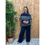 Conjunto Jersey Rayas Botones   Pantalón Punto