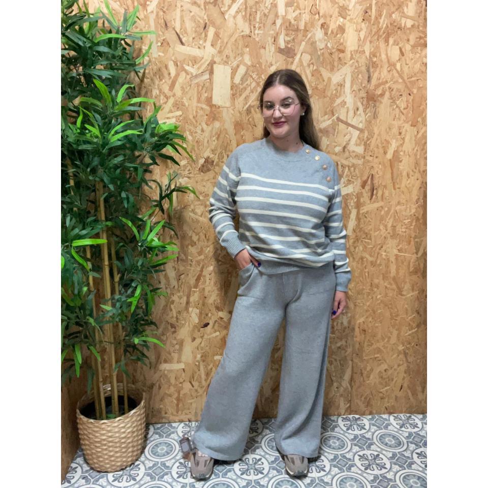 Conjunto Jersey Rayas Botones   Pantalón Punto