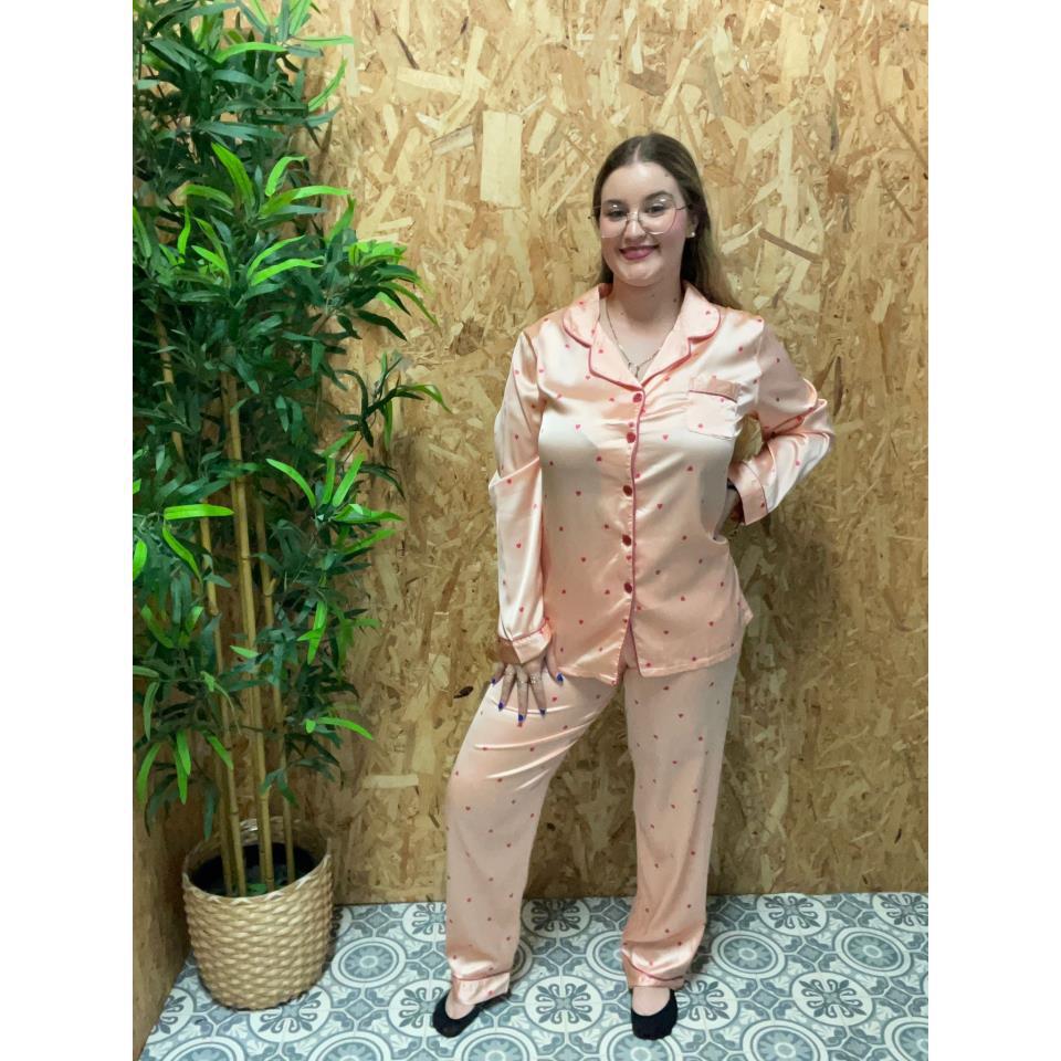 Pijama Raso Corazones Abotonado