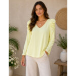 Blusa Canalé en Pico Manga Abullonada
