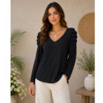 Blusa Canalé en Pico Manga Abullonada - Imagen 5