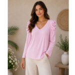 Blusa Canalé en Pico Manga Abullonada - Imagen 4