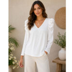 Blusa Canalé en Pico Manga Abullonada - Imagen 3