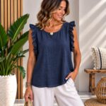 Blusa de Hueco Lino con Volante