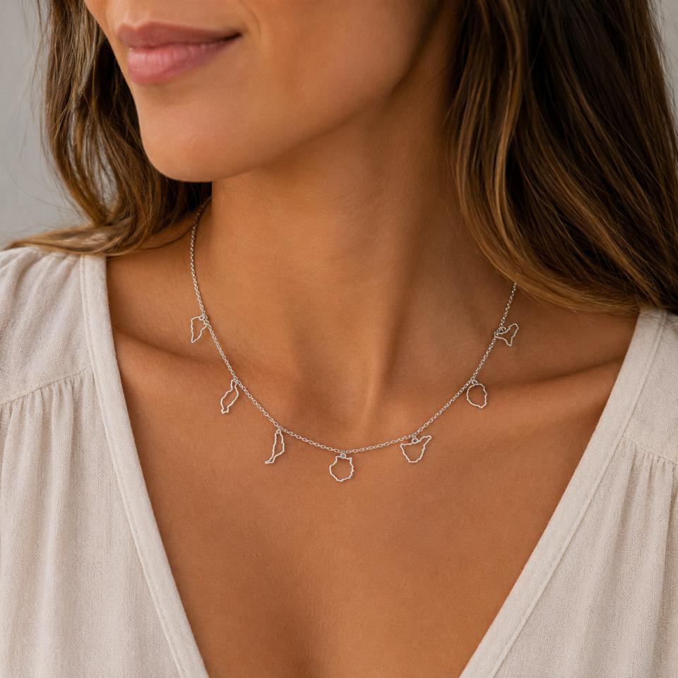 Collar 7 Islas Canarias Silueta Acero Plateado