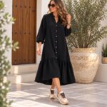 Vestido Largo Abotonado con Vuelos
