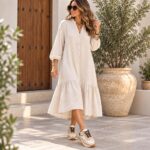 Vestido Largo Abotonado con Vuelos