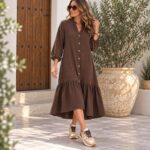 Vestido Largo Abotonado con Vuelos