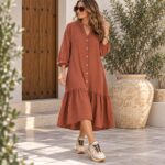 Vestido Largo Abotonado con Vuelos