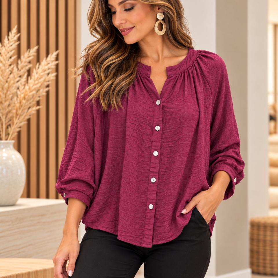 Camisa Cuello Mao Corrugada