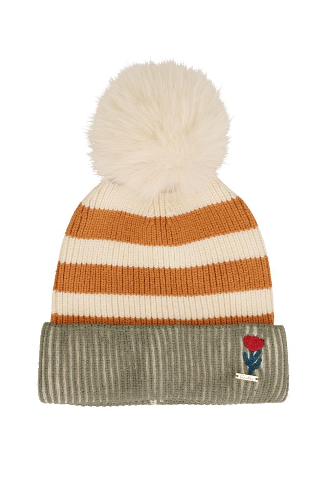 Gorro de punto a rayas con pompón